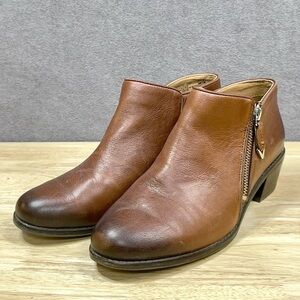 Vionic Jolene Ankle Boot Leather Zip Women US 7.5 Booties Chestnut Brown Zipper